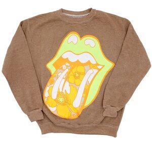 Rolling Stones Brown Retro Floral 👄 Graphic Sweatshirt size Large